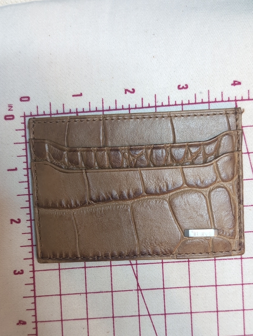Tumi Brown Croc-Embossed Leather Card Case